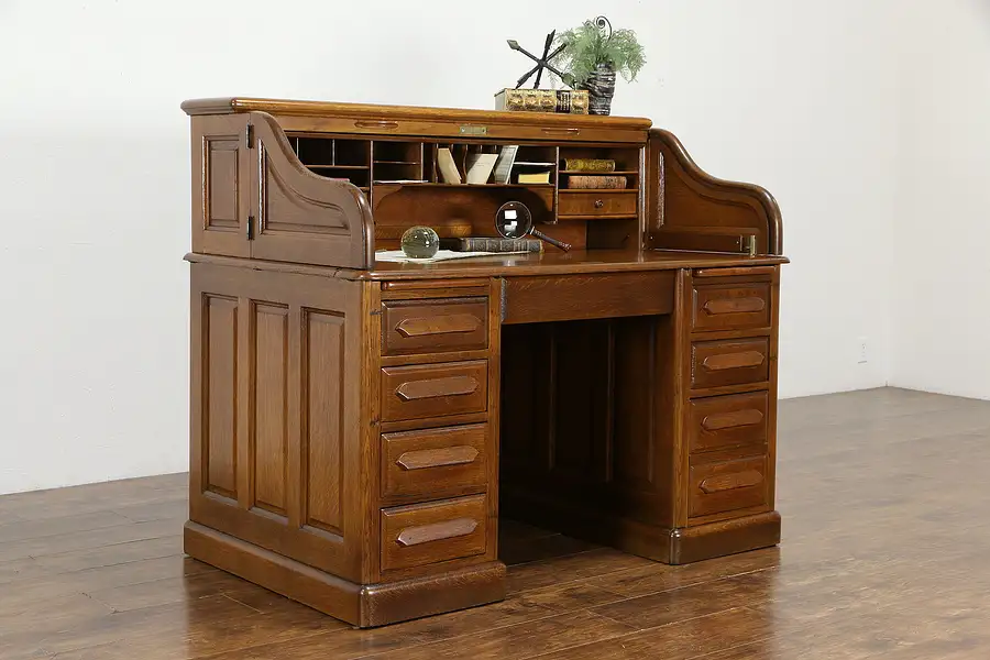 Main image of Oak Antique S Curve Roll Top Office Desk, Raised Panels, Derby of Boston