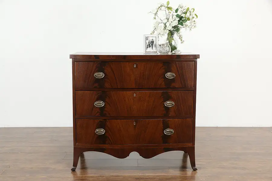 Main image of Hepplewhite Antique 1820 Mahogany Bowfront Linen Chest or Dresser