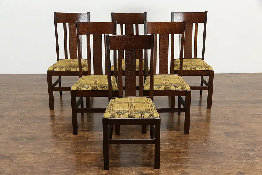 Main image of Craftsman Set of 6 Mission Oak Arts Crafts Dining Chairs, Wisconsin