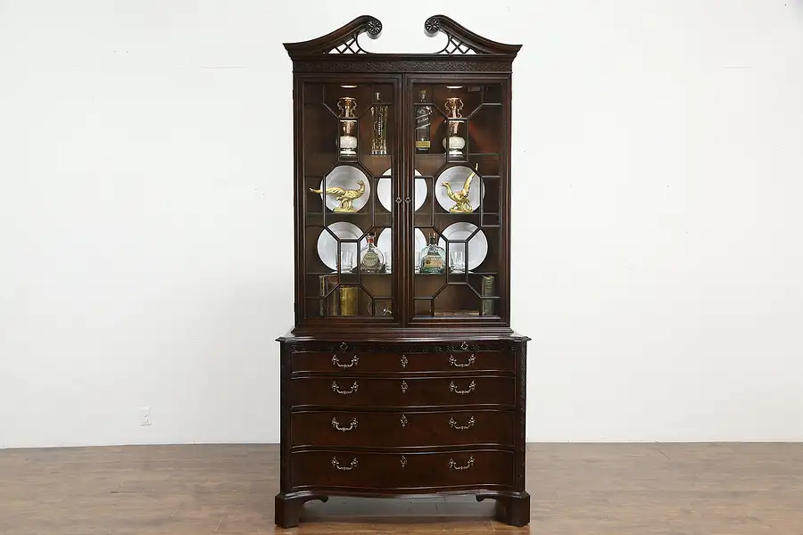 Main image of Traditional Georgian Vintage Mahogany Lighted China Cabinet, Mount Airy