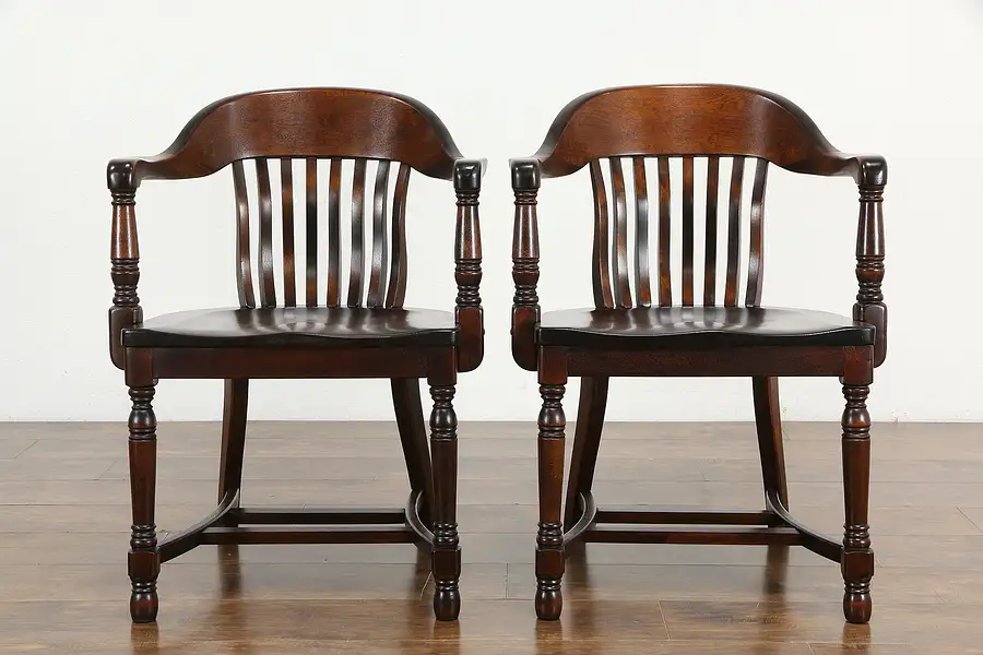 Main image of Pair of 1910 Antique Birch Hardwood Office Banker or Desk Chairs