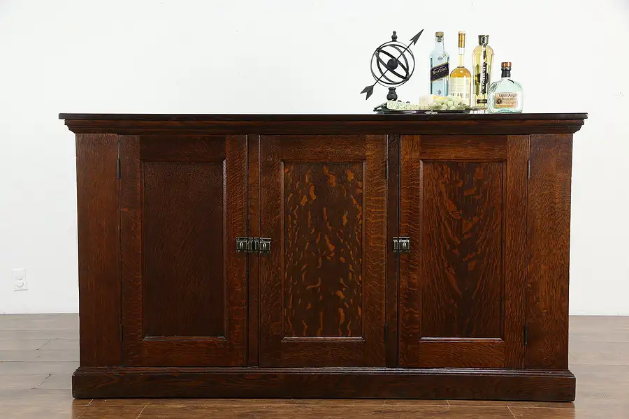 Main image of Oak Antique Bar Cabinet, Farmhouse Kitchen Pantry Counter or TV Console