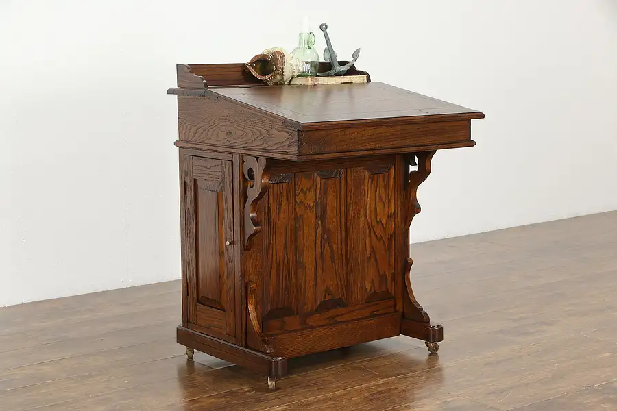 Main image of Victorian Style Oak Vintage Ship Captain or Davenport Secretary Desk