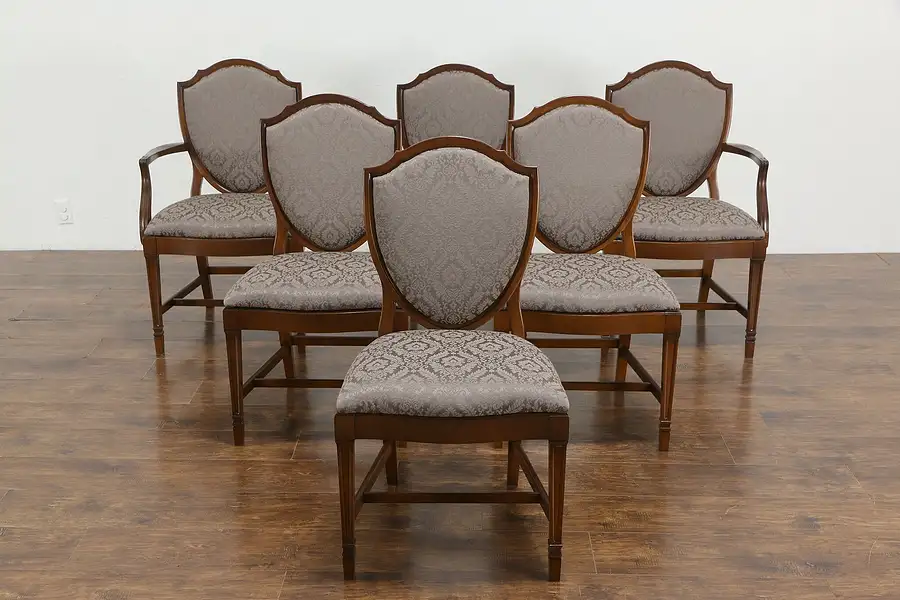 Main image of Set of 6 Vintage Traditional Shield Back Dining Chairs New Upholstery