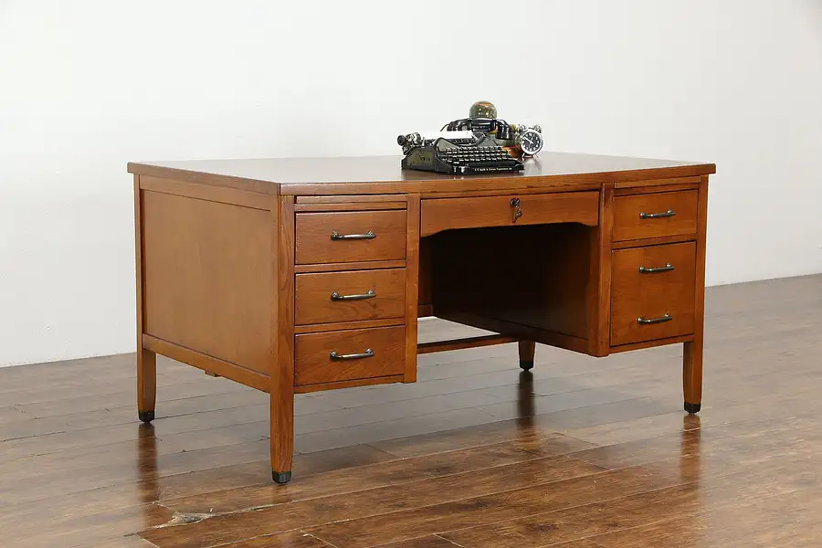 Main image of Oak Vintage 5' Office Desk, File Drawer, Pull Out Shelves