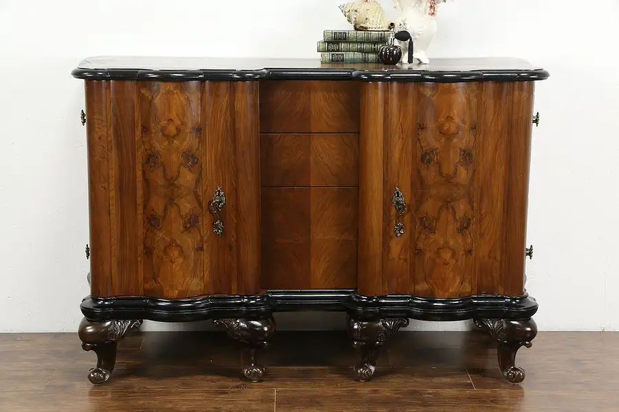 Main image of Italian Art Deco Antique Carved Walnut, Olive & Burl Chest or Dresser