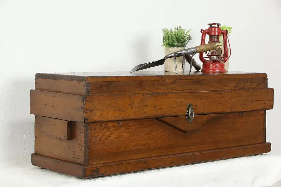 Main image of Country Pine Antique Farmhouse Carpenter Tool Chest, Coffee Table