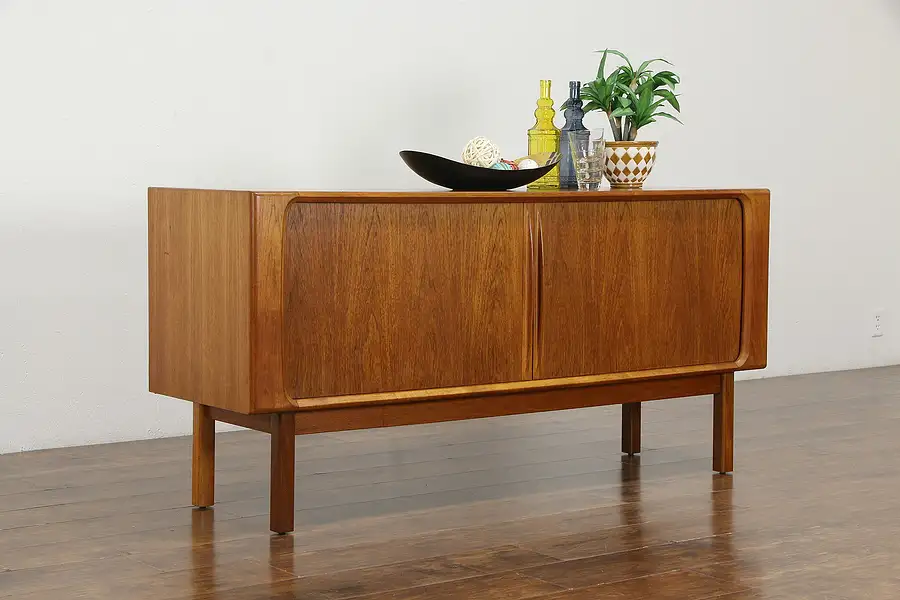 Main image of Midcentury Modern Teak 1960 Vintage Credenza, Roll Top Tambour Doors