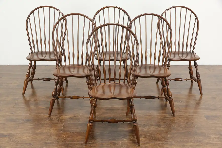 Main image of Set of 6 Vintage Farmhouse Windsor Dining Chairs, Nichols & Stone