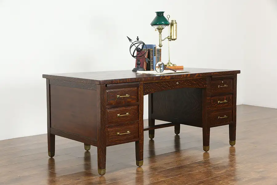 Main image of Craftsman Antique Quarter Sawn Oak Office or Library Desk, Commercial