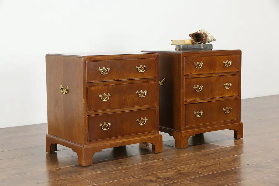 Main image of Pair of Traditional Vintage Walnut Nightstands or End Tables, Henredon