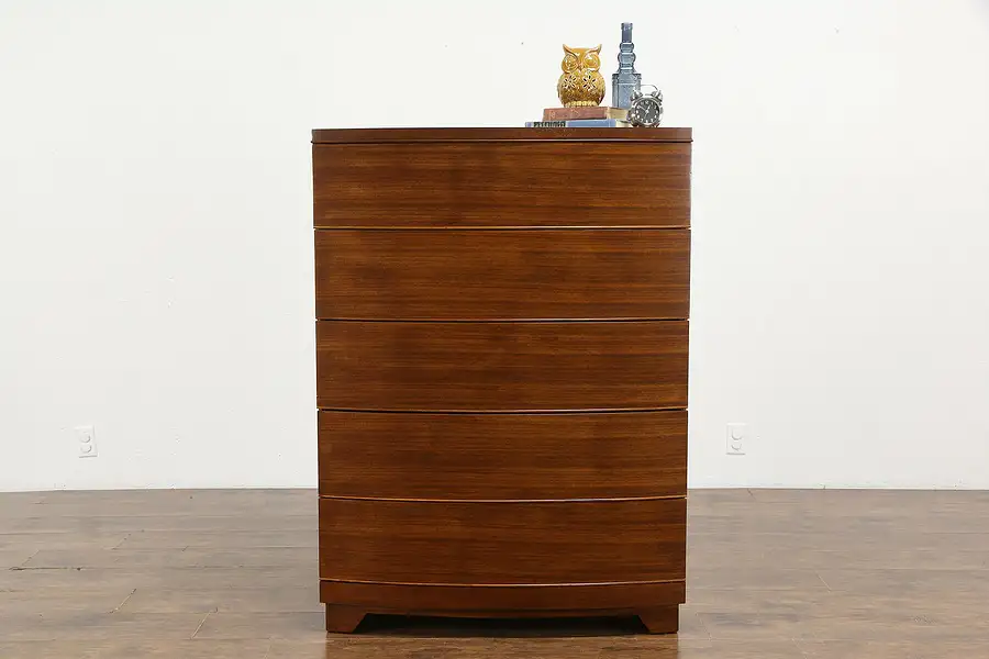 Main image of Midcentury Modern 1950 Vintage Walnut Tall Chest, Showers Bros IN