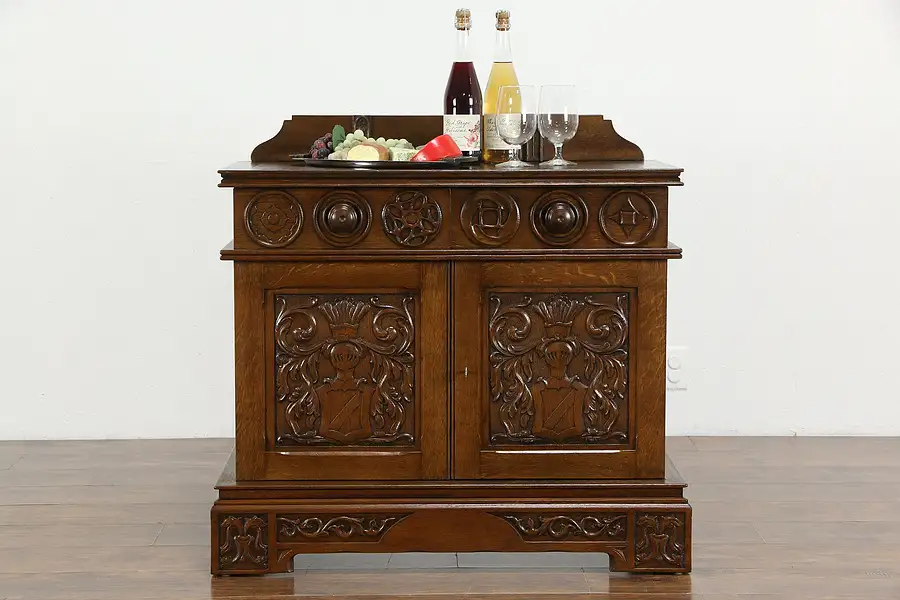 Main image of Renaissance Carved Antique Oak Dutch Sideboard, Server, Bar, Hall Console