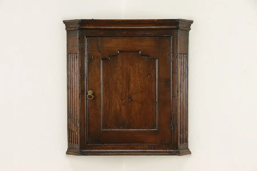 Main image of Georgian Antique 1780 English Oak Hanging Corner Cupboard or Cabinet