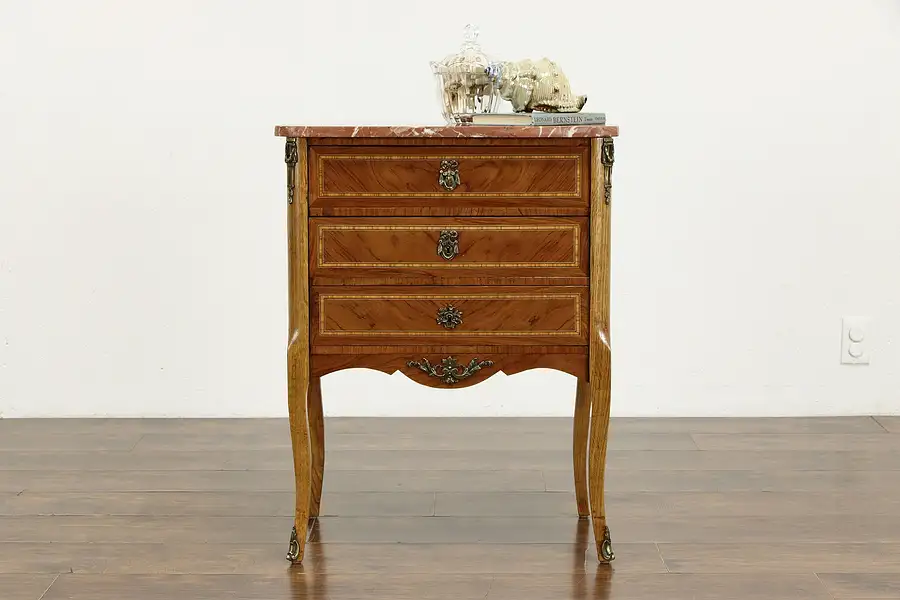 Main image of French Antique Marquetry & Banded Chest, Marble Top, Colbys