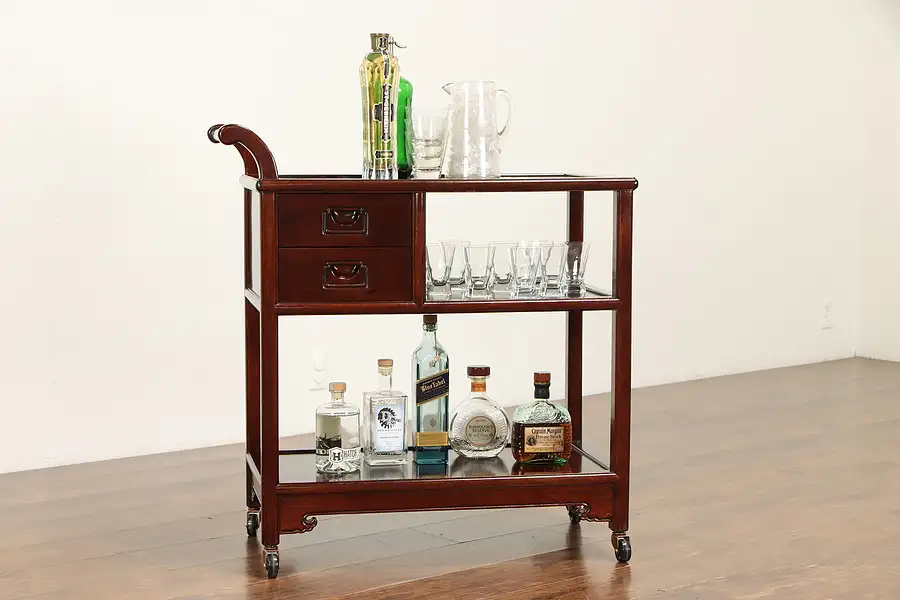 Main image of Rosewood Hand Carved Chinese Bar or Dessert Cart