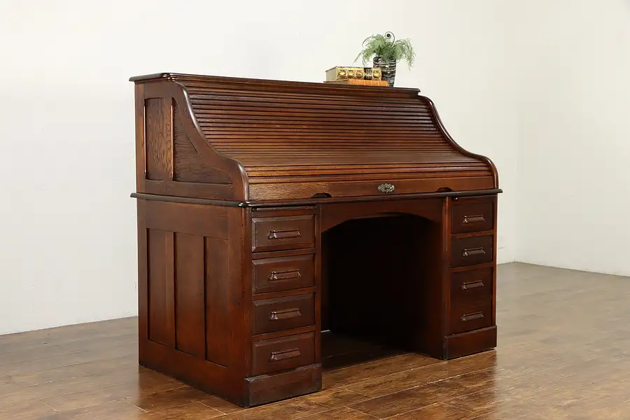 Main image of Oak Antique S Shape Roll Top Office Desk, Northwestern of Milwaukee