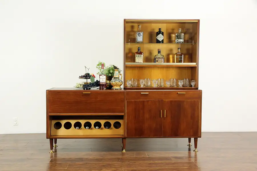 Main image of Midcentury Modern 1960 Vintage Walnut Danish Wall Unit, Wine Racks