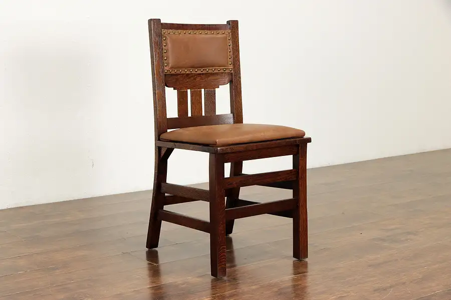 Main image of Art & Crafts Mission Oak Antique Craftsman Leather Chair, Phoenix