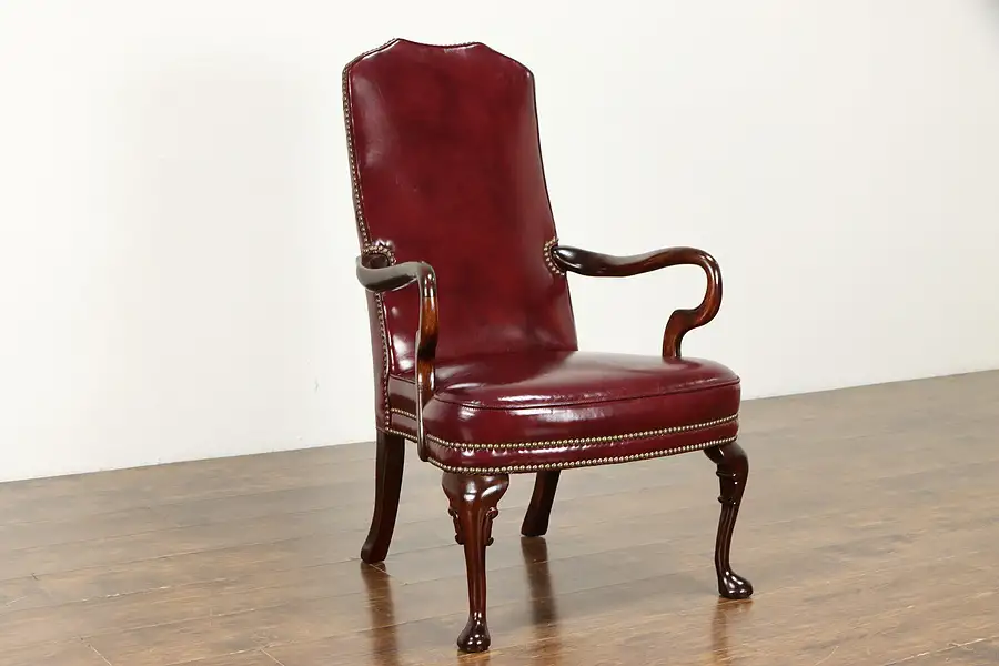 Main image of Georgian Vintage Mahogany & Leather Chair, Brass Nail Heads, Classic