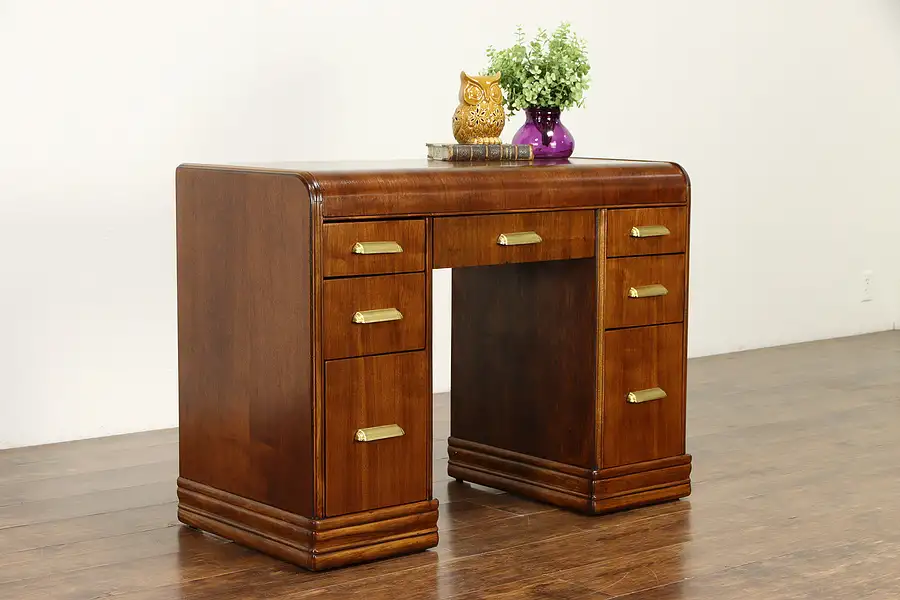 Main image of Art Deco Waterfall 1930's Vintage Walnut Desk, Dressing Table or Vanity