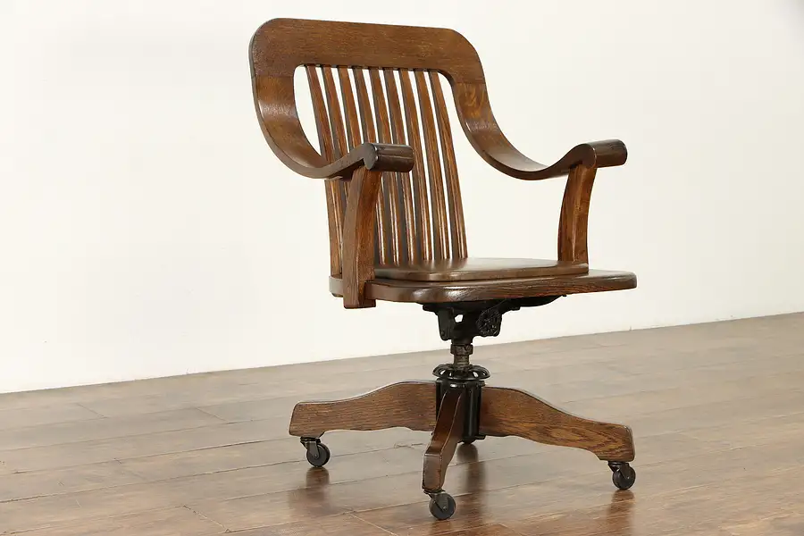 Main image of Oak swivel Office Desk Chair, Leather Seat "Hubbard, Eldredge & Miller"