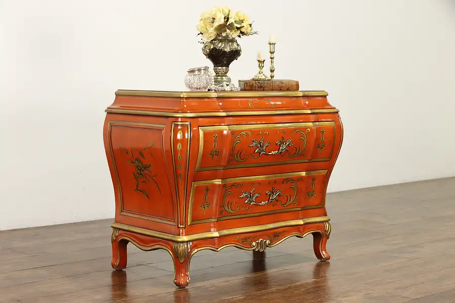 Main image of Chinese Design Lacquered Hand Painted Bombe Vintage Chest, Karges