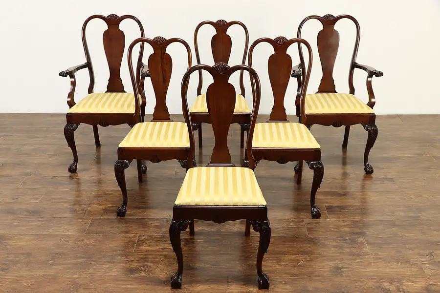 Main image of Set of 6 Georgian Chippendale Vintage Dining Chairs, New Upholstery