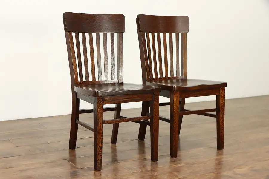 Main image of Pair of Antique Oak Dining, Library or Office Desk Chairs