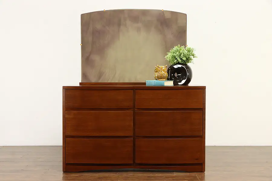 Main image of Midcentury Modern 1960 Vintage Wave Shape Chest or Dresser Beveled Mirror