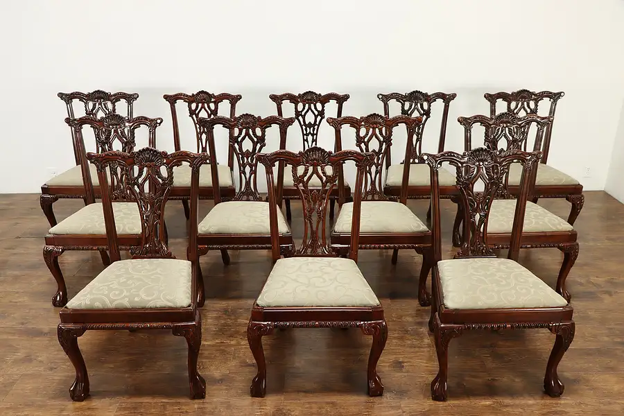 Main image of Set of 12 Vintage Georgian Chippendale Design Mahogany Dining Chairs