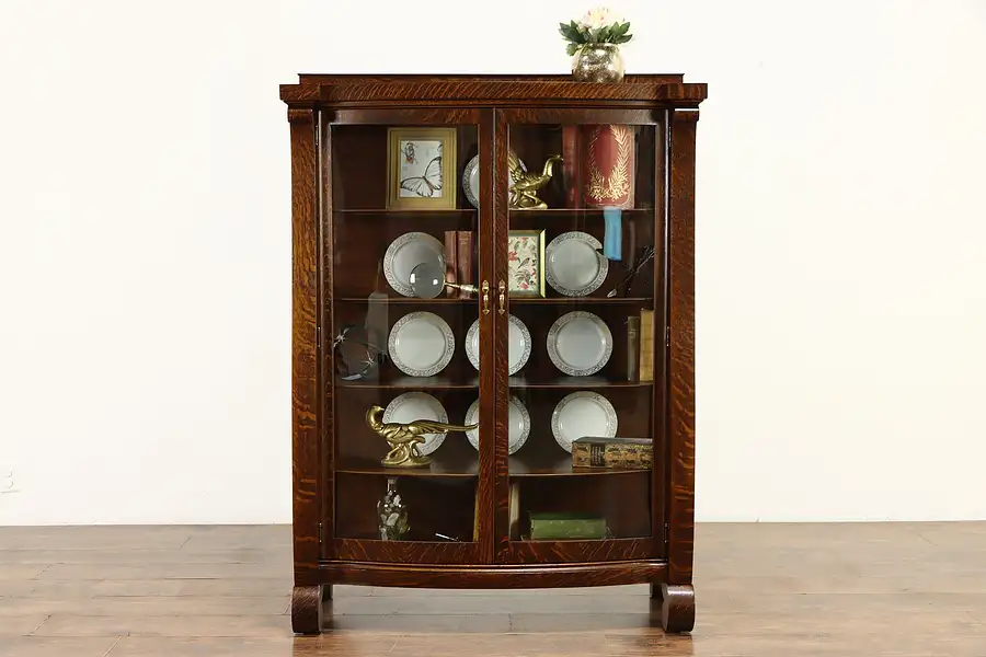 Main image of Oak Quarter Sawn Antique Curved Glass China Display Cabinet