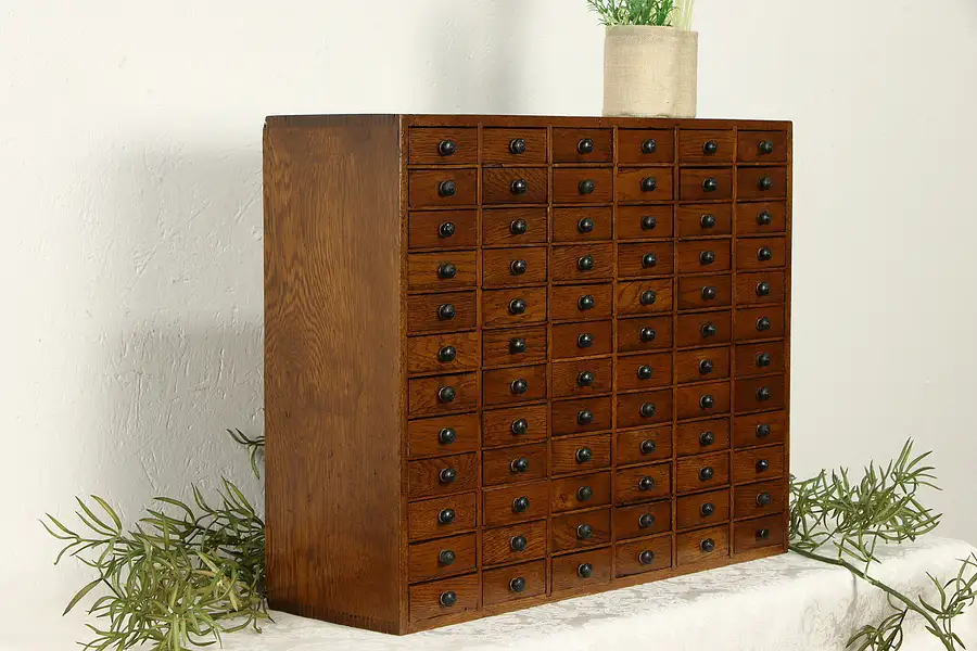 Main image of Oak Antique 72 Drawer Jewelry Chest or Collector Cabinet