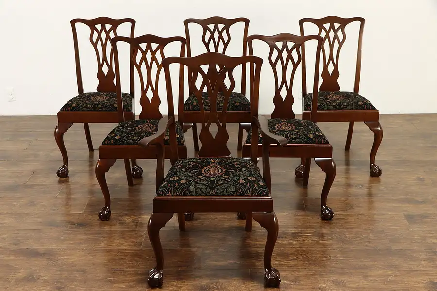 Main image of Set of 6 Georgian Chippendale Mahogany 1930 Antique Dining Chairs