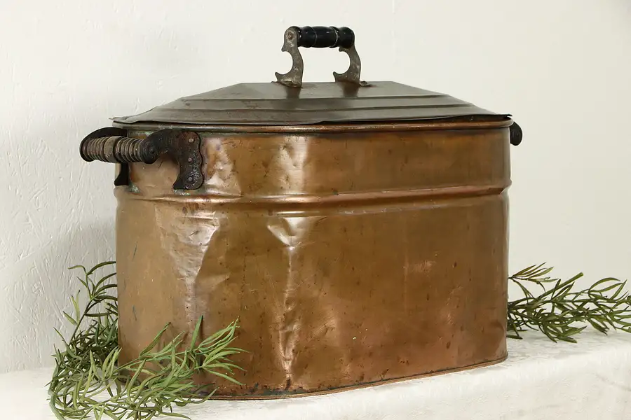 Main image of Copper Farmhouse Antique Wash Boiler, Fireplace Hearth Kindling Holder