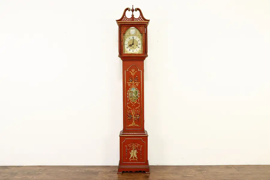 Main image of Hand Painted French Vintage Grandfather or Tall Case Clock, Westminster