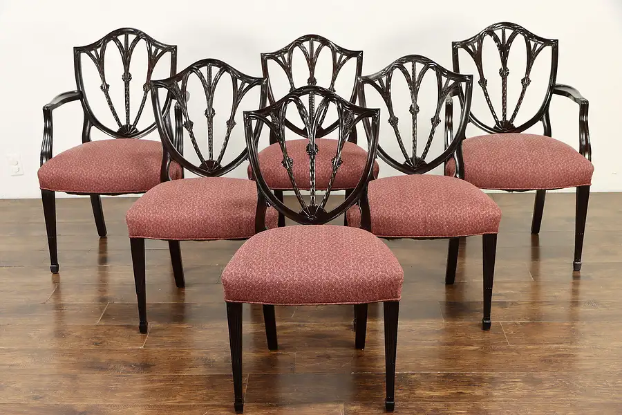 Main image of Set of 6 Traditional Georgian Mahogany Shield Back Antique Dining Chairs