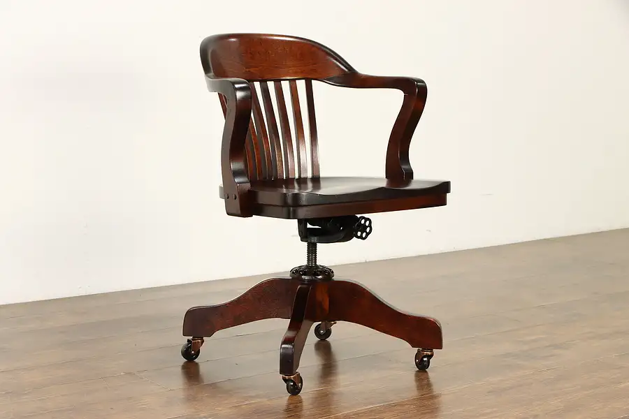 Main image of Vintage Swivel Adjustable Birch Office or Library Desk Chair, Milwaukee