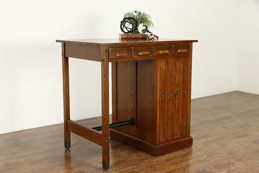 Main image of Oak Antique Architect Artist Drafting Table, Kitchen Counter Wine Island