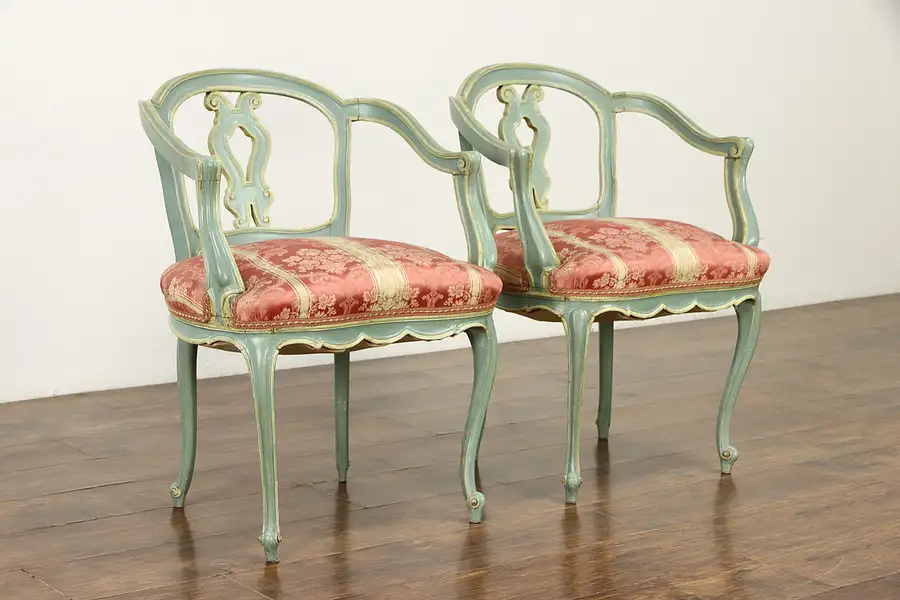 Main image of Pair of Hand Painted Antique Italian Carved Chairs