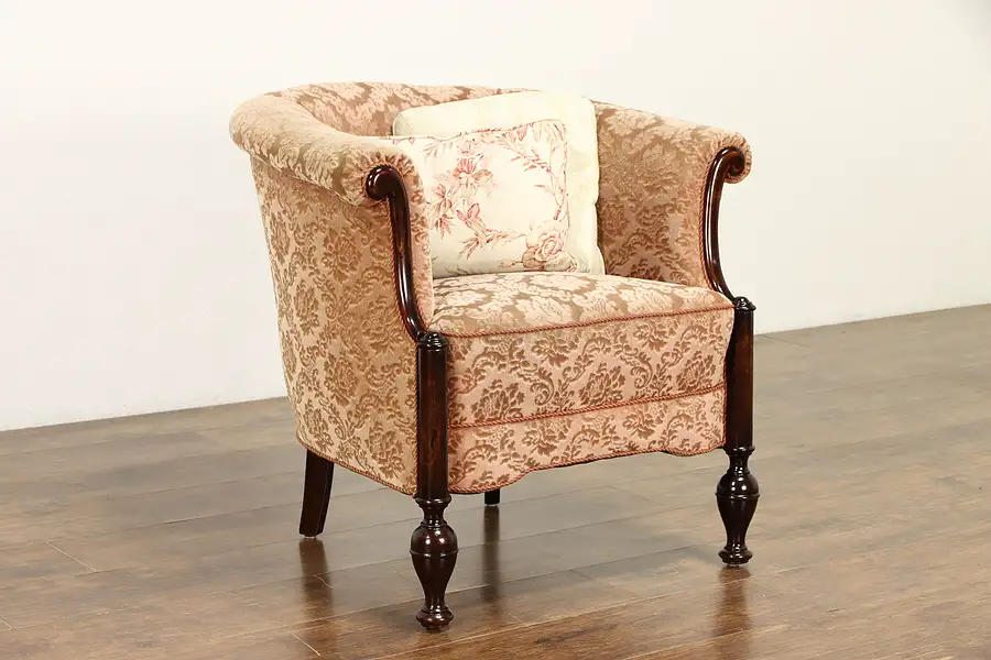 Main image of Cut Velvet Scandinavian 1930's Vintage Mahogany Tub Chair