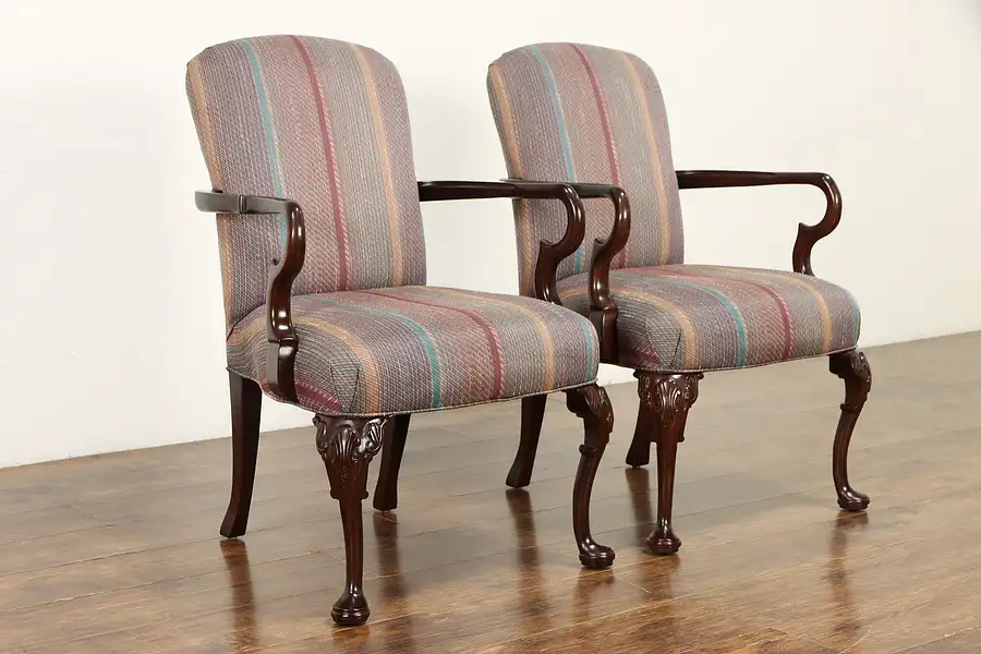 Main image of Pair of Traditional Georgian Design Vintage Carved Mahogany Office Chairs