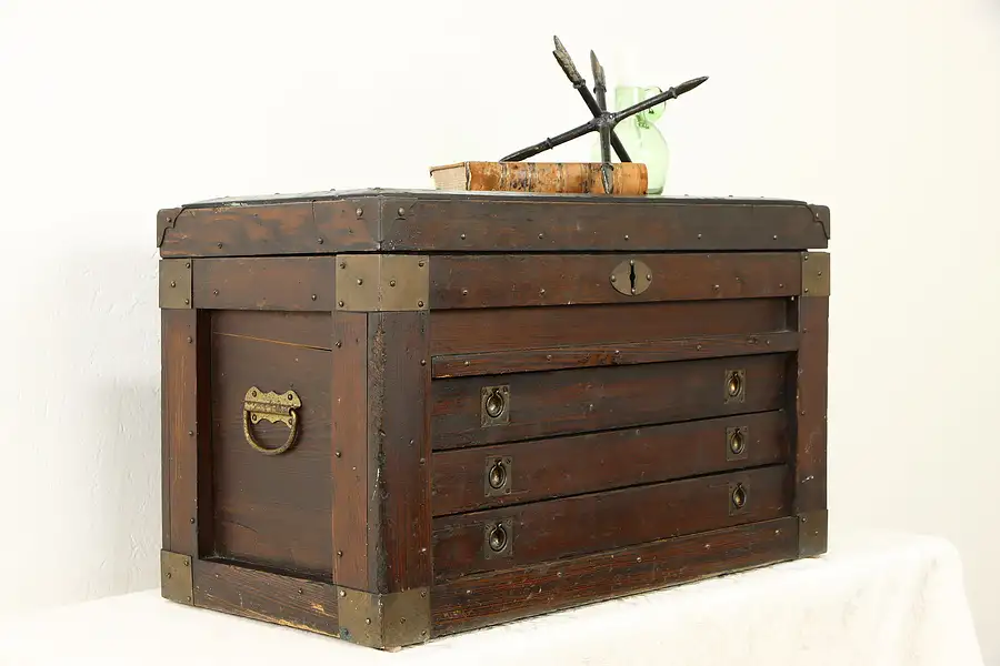 Main image of Farmhouse Country Pine Antique Tool or Collector Chest, Coffee Table