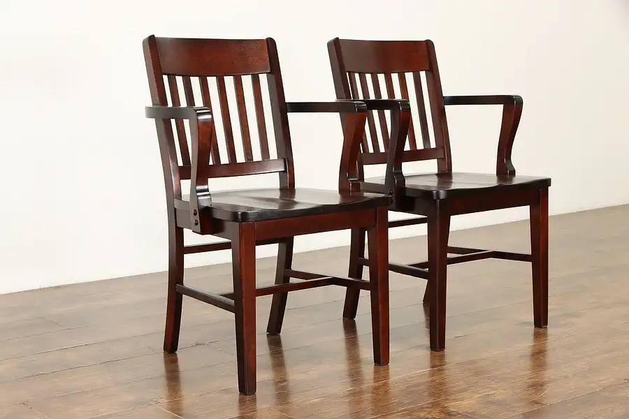 Main image of Pair of Antique Birch Hardwood Office or Library Desk Chairs with Arms