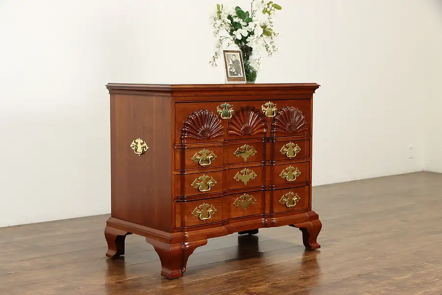 Main image of Georgian Chippendale Block Front Cherry Vintage Chest, Carved Shells