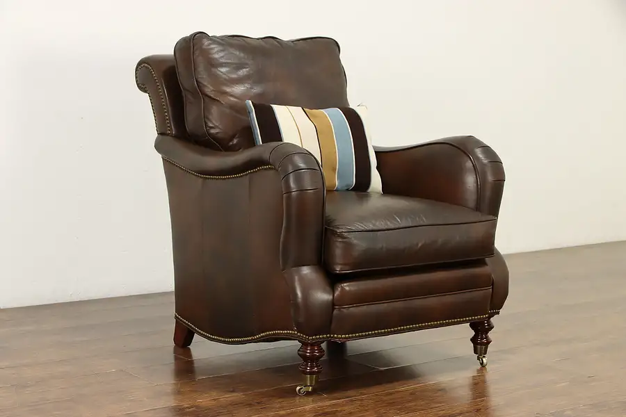 Main image of Leather Vintage Club Chair, Brass Nailheads & Wheels, Whittemore Sherrill