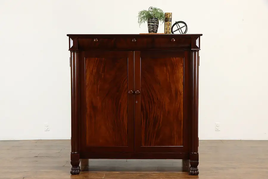 Main image of Empire Antique Mahogany Chest or Chifferobe, Columns, Paw Feet