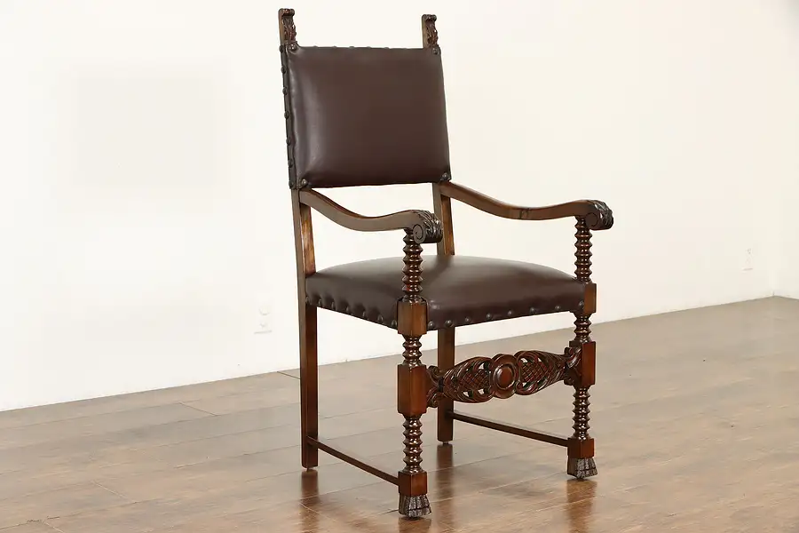 Main image of Renaissance Italian Antique Library or Office Chair with Arms, Leather