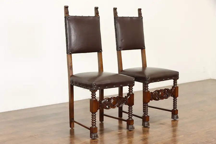 Main image of Renaissance Italian Antique Pair of Library or Office Chairs, Leather