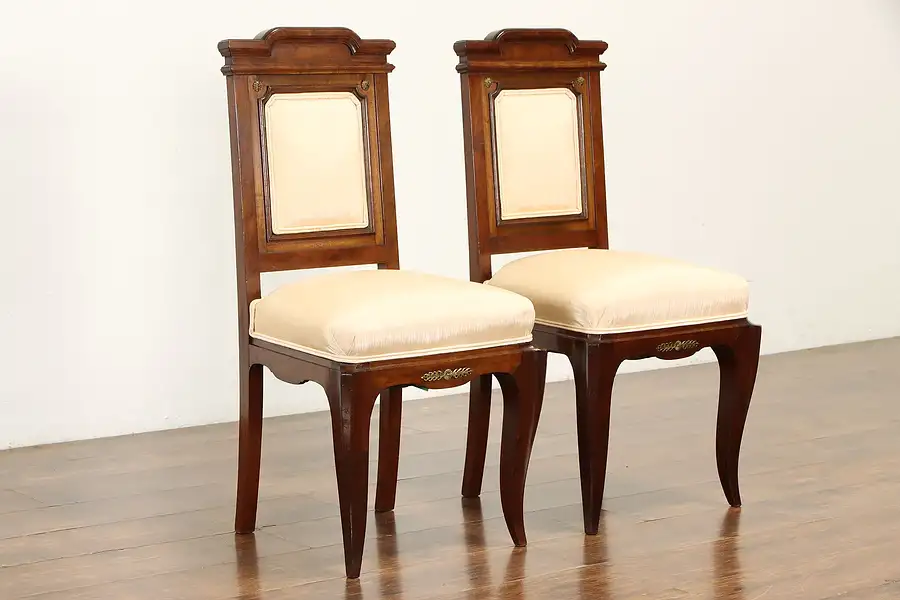 Main image of French Antique Mahogany & Cherry Pair of Chairs, Bronze Mounts